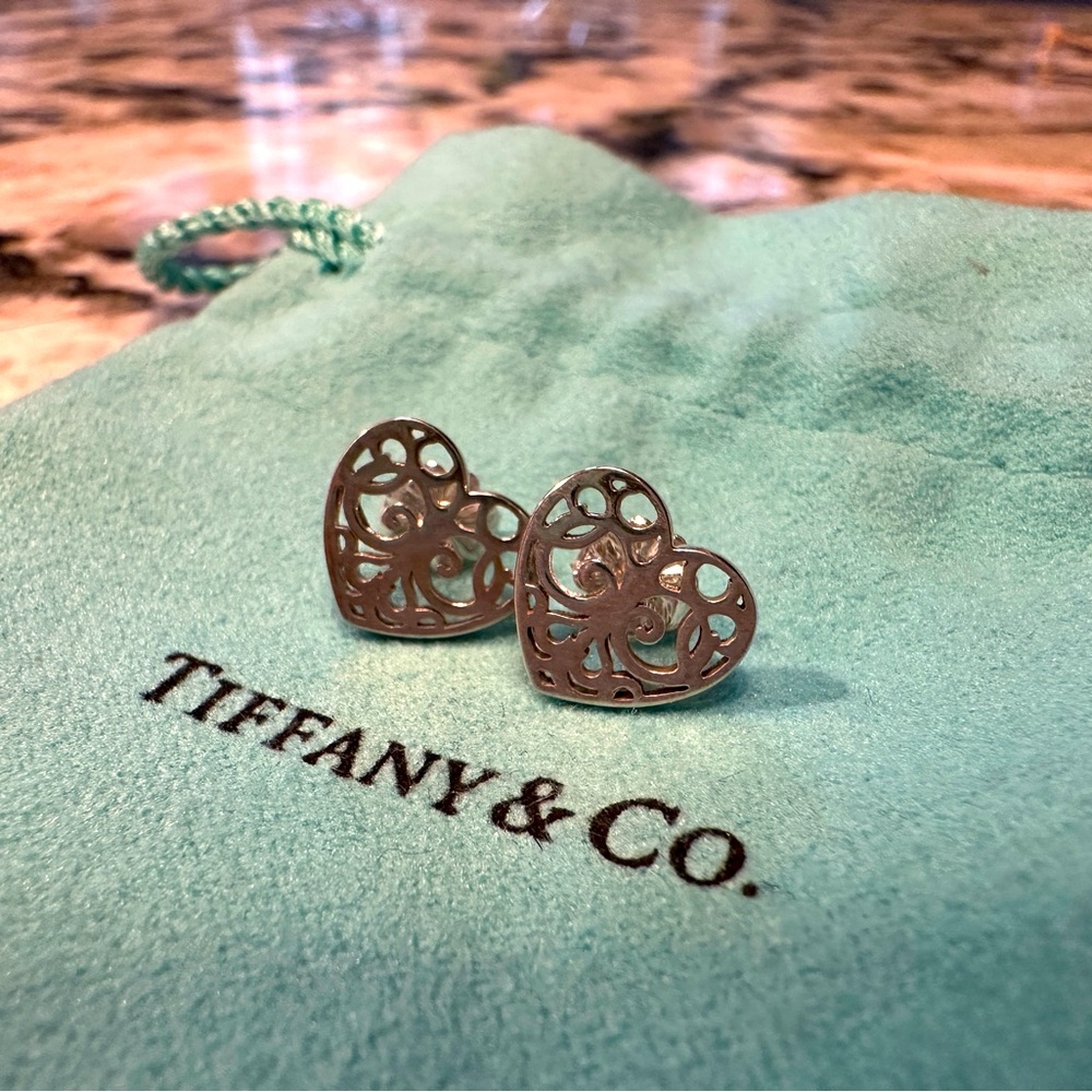 Tiffany & Co. Enchanted Heart Stud Earrings Silver 925